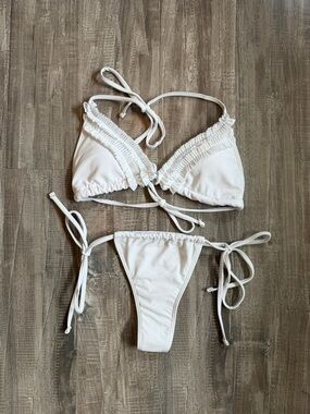 SHEIN White Ruffle Triangle Tie-Side Bikini